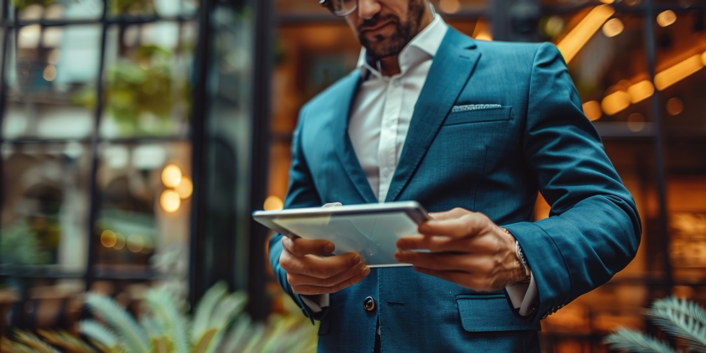 Benefits leader reviewing a plan on a tablet